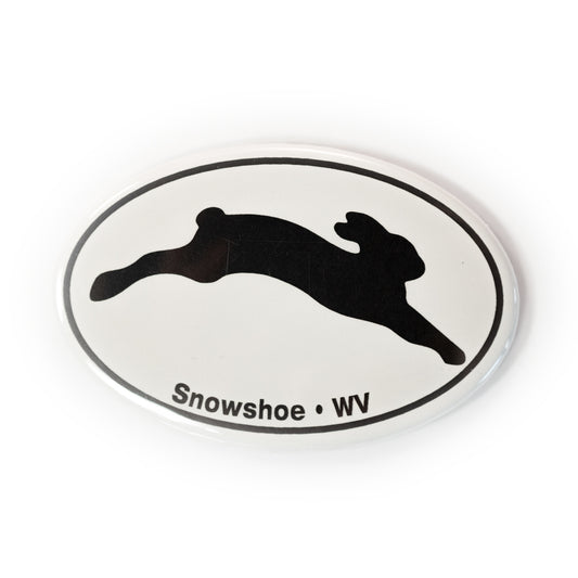 Snowshoe branded white and black logo magnet